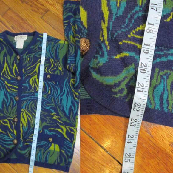 Vintage Mixage 80s Abstract Knit Cardigan Sweater Gold Buttons Chunky Artsy M - Picture 11 of 17